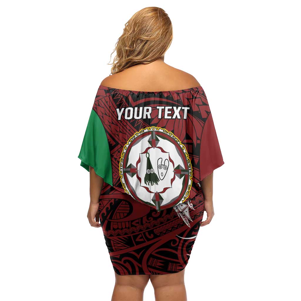 Personalised PNG East New Britain Province Family Matching Off Shoulder Short Dress and Hawaiian Shirt Bird of Paradise Tattoo Flag Motif LT9 - Polynesian Pride