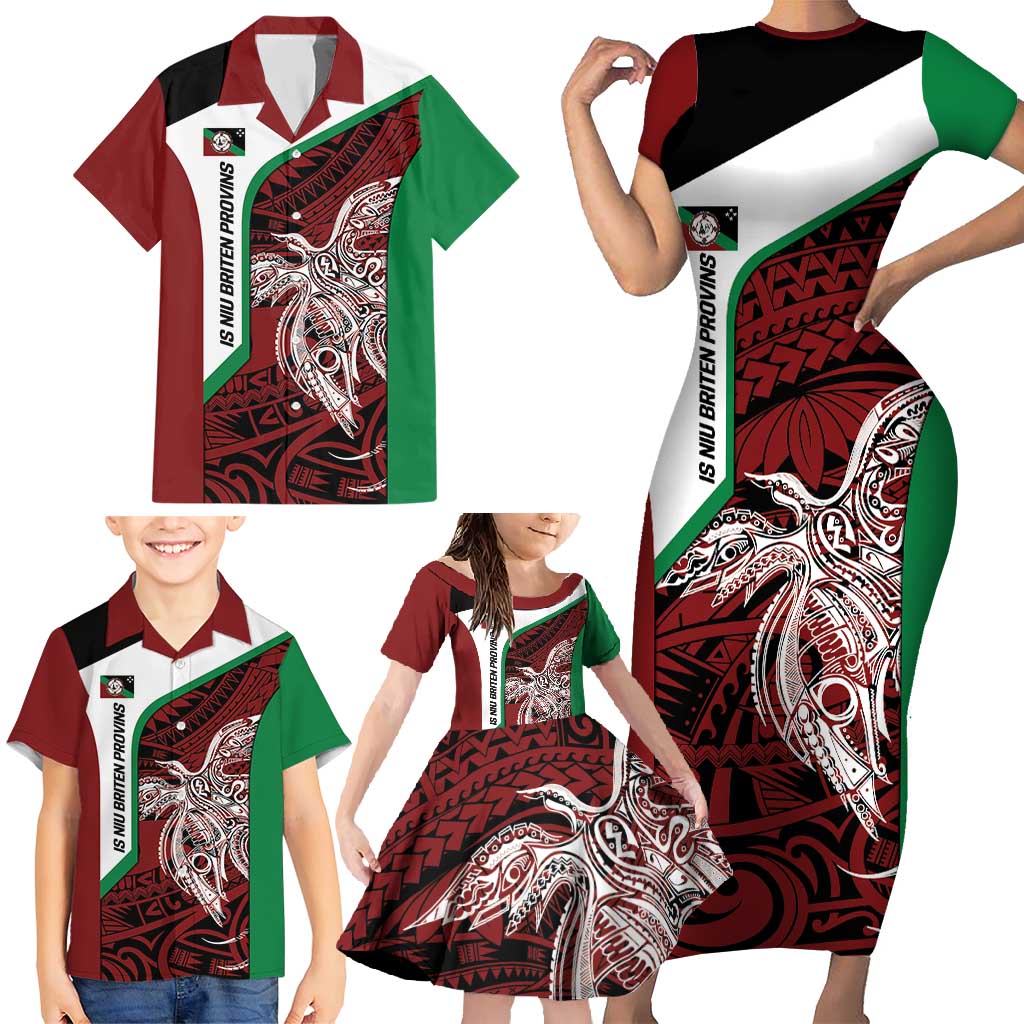 Personalised PNG East New Britain Province Family Matching Short Sleeve Bodycon Dress and Hawaiian Shirt Bird of Paradise Tattoo Flag Motif LT9 - Polynesian Pride