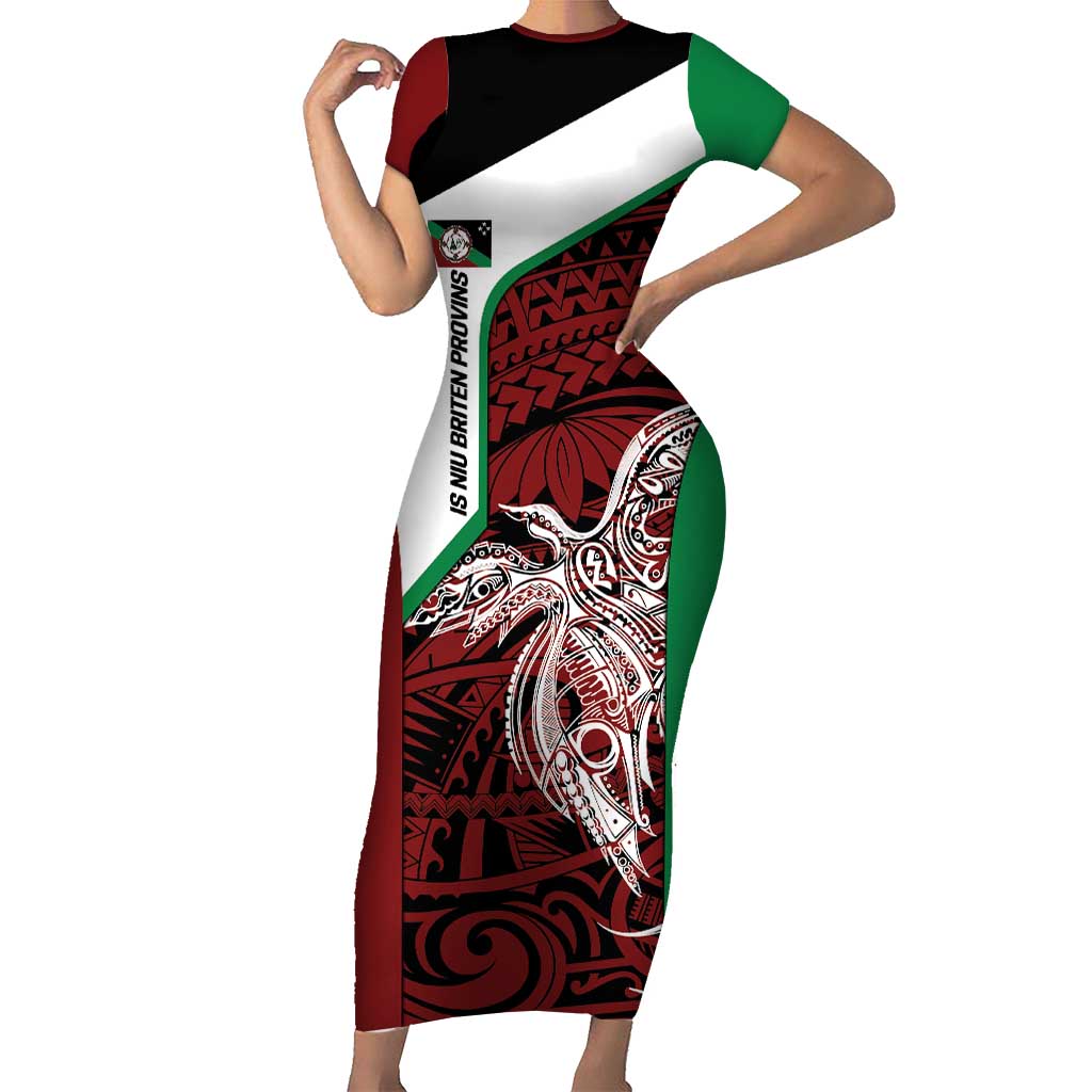 Personalised PNG East New Britain Province Family Matching Short Sleeve Bodycon Dress and Hawaiian Shirt Bird of Paradise Tattoo Flag Motif LT9 Mom's Dress Green - Polynesian Pride