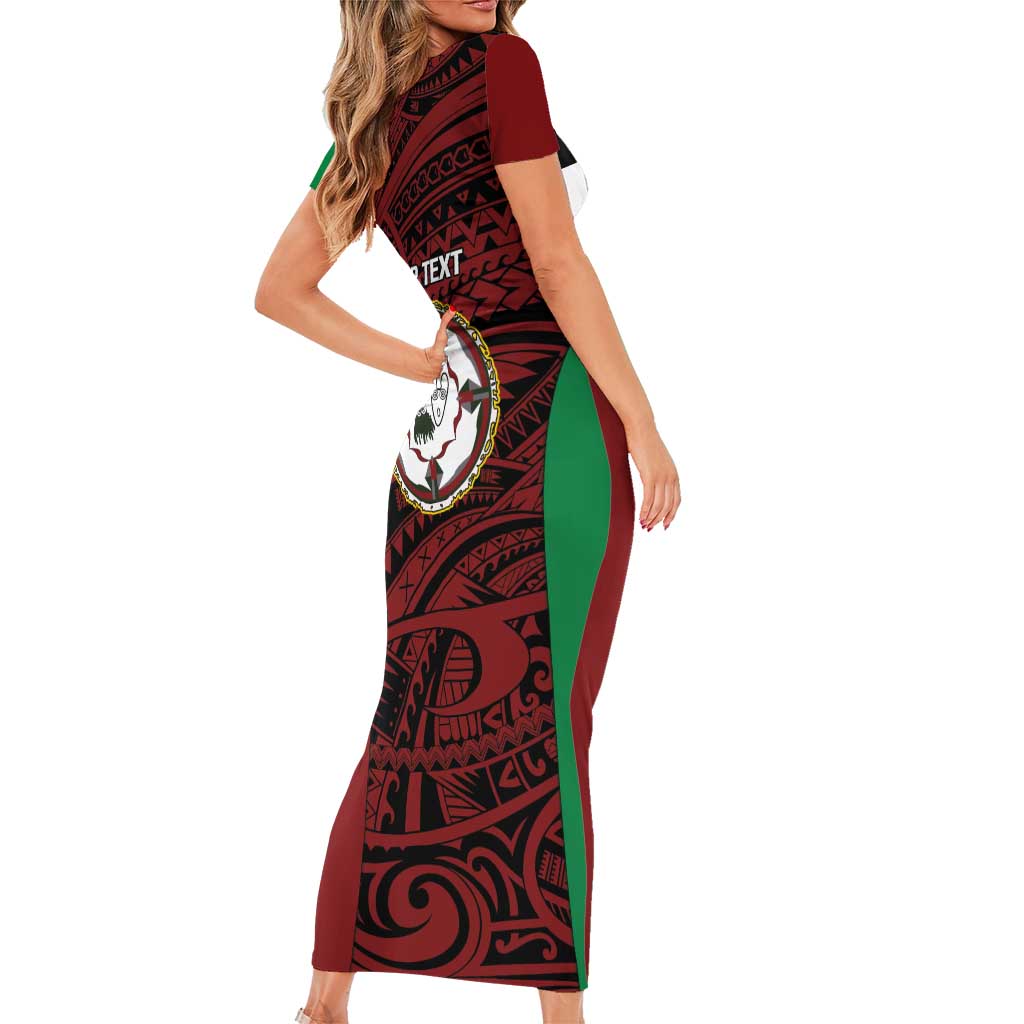 Personalised PNG East New Britain Province Family Matching Short Sleeve Bodycon Dress and Hawaiian Shirt Bird of Paradise Tattoo Flag Motif LT9 - Polynesian Pride