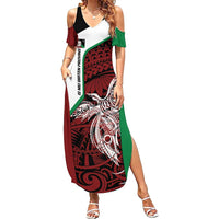 Personalised PNG East New Britain Province Family Matching Summer Maxi Dress and Hawaiian Shirt Bird of Paradise Tattoo Flag Motif LT9 Mom's Dress Green - Polynesian Pride
