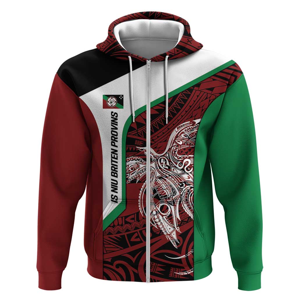 Personalised PNG East New Britain Province Hoodie Bird of Paradise Tattoo Flag Motif LT9 Zip Hoodie Green - Polynesian Pride