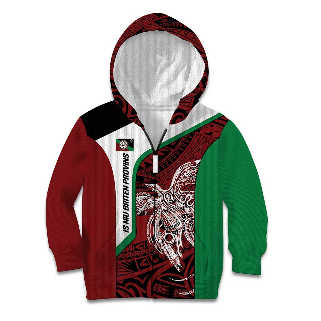 Personalised PNG East New Britain Province Kid Hoodie Bird of Paradise Tattoo Flag Motif LT9 Zip Hoodie Green - Polynesian Pride