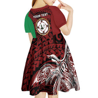 Personalised PNG East New Britain Province Kid Short Sleeve Dress Bird of Paradise Tattoo Flag Motif LT9 - Polynesian Pride