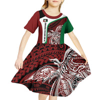 Personalised PNG East New Britain Province Kid Short Sleeve Dress Bird of Paradise Tattoo Flag Motif LT9 - Polynesian Pride