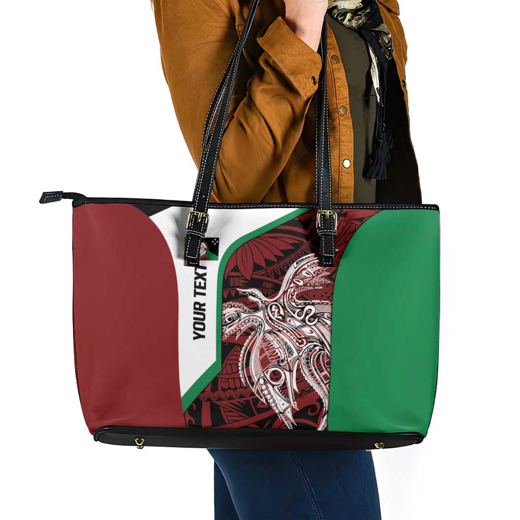 Personalised PNG East New Britain Province Leather Tote Bag Bird of Paradise Tattoo Flag Motif LT9 - Polynesian Pride
