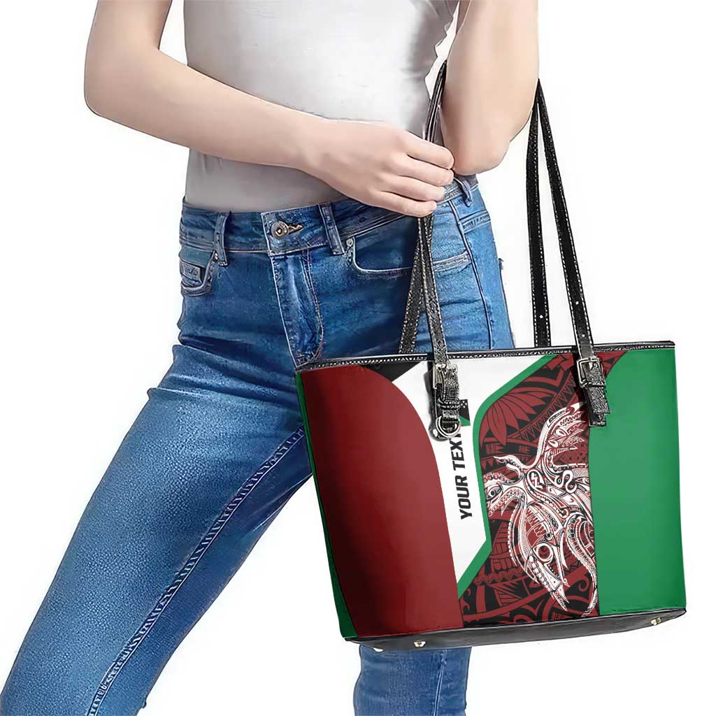 Personalised PNG East New Britain Province Leather Tote Bag Bird of Paradise Tattoo Flag Motif LT9 - Polynesian Pride