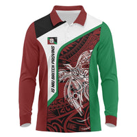 Personalised PNG East New Britain Province Long Sleeve Polo Shirt Bird of Paradise Tattoo Flag Motif LT9 Green - Polynesian Pride