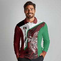 Personalised PNG East New Britain Province Long Sleeve Polo Shirt Bird of Paradise Tattoo Flag Motif LT9 - Polynesian Pride