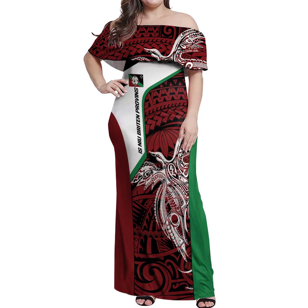 Personalised PNG East New Britain Province Off Shoulder Maxi Dress Bird of Paradise Tattoo Flag Motif LT9 Women Green - Polynesian Pride