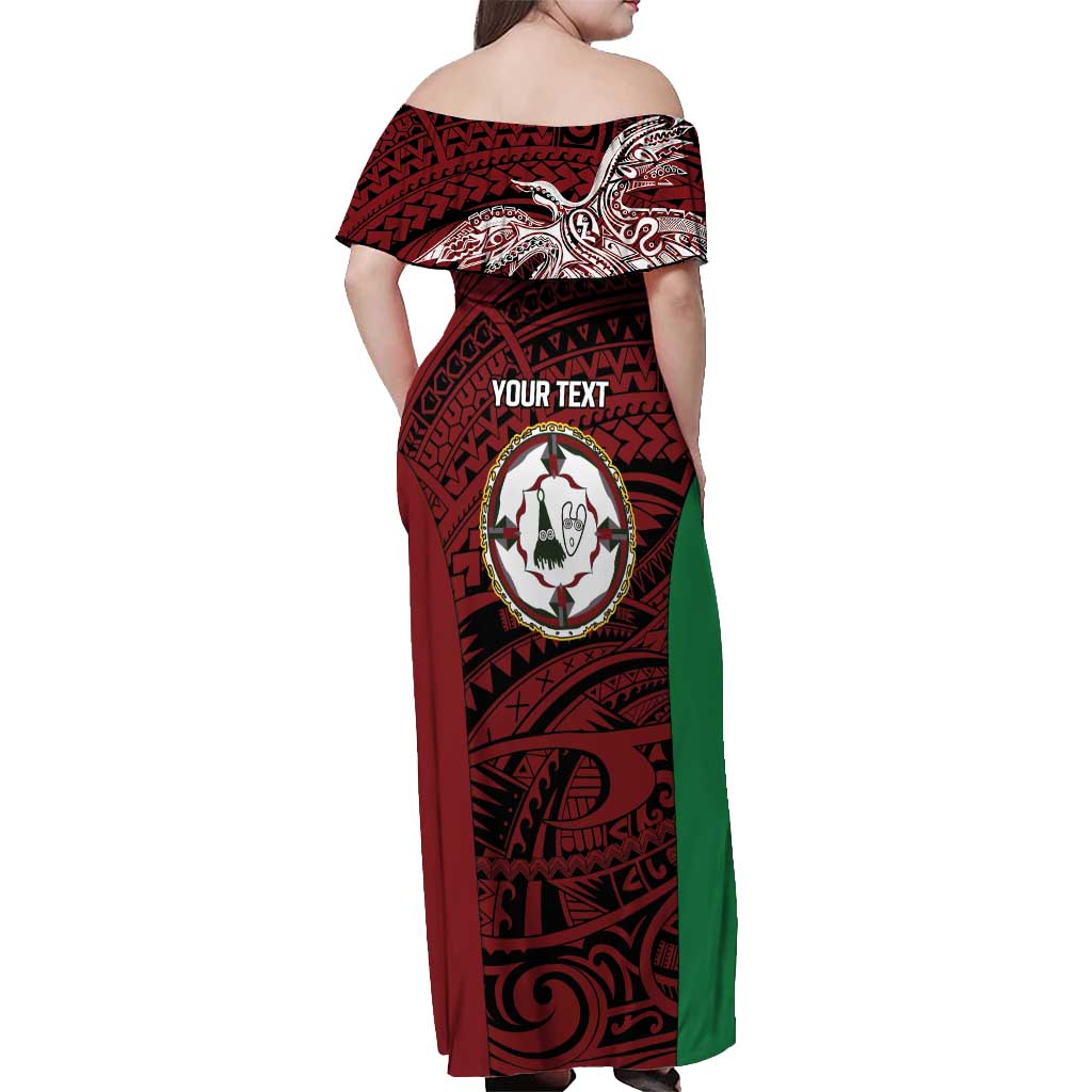 Personalised PNG East New Britain Province Off Shoulder Maxi Dress Bird of Paradise Tattoo Flag Motif LT9 - Polynesian Pride