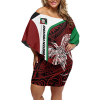 Personalised PNG East New Britain Province Off Shoulder Short Dress Bird of Paradise Tattoo Flag Motif LT9 Women Green - Polynesian Pride