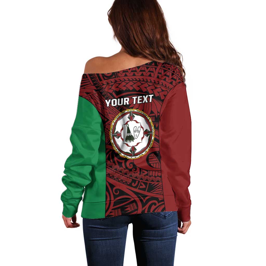 Personalised PNG East New Britain Province Off Shoulder Sweater Bird of Paradise Tattoo Flag Motif LT9 - Polynesian Pride