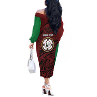 Personalised PNG East New Britain Province Off The Shoulder Long Sleeve Dress Bird of Paradise Tattoo Flag Motif LT9 - Polynesian Pride