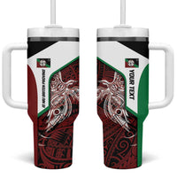 Personalised PNG East New Britain Province Tumbler With Handle Bird of Paradise Tattoo Flag Motif LT9 One Size: 40 oz Green - Polynesian Pride
