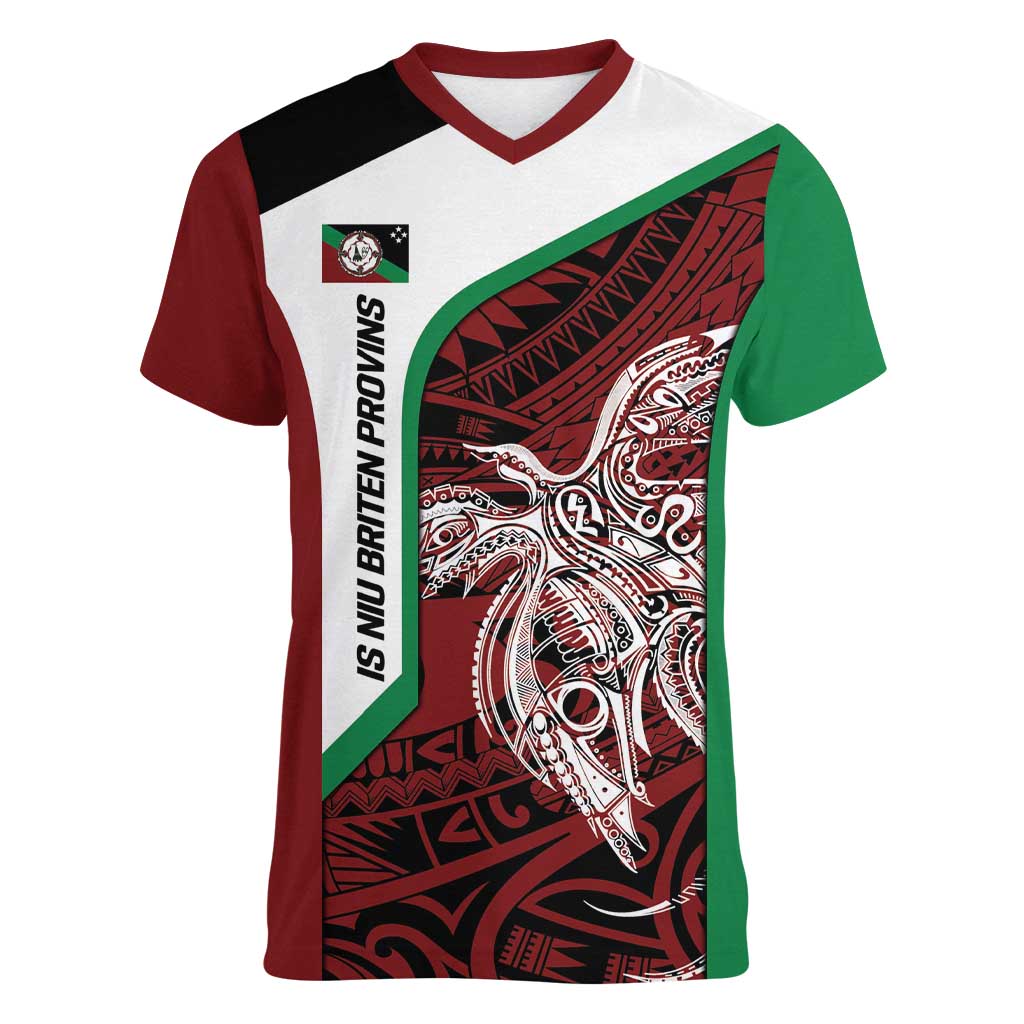 Personalised PNG East New Britain Province Women V-Neck T-Shirt Bird of Paradise Tattoo Flag Motif LT9 Female Green - Polynesian Pride