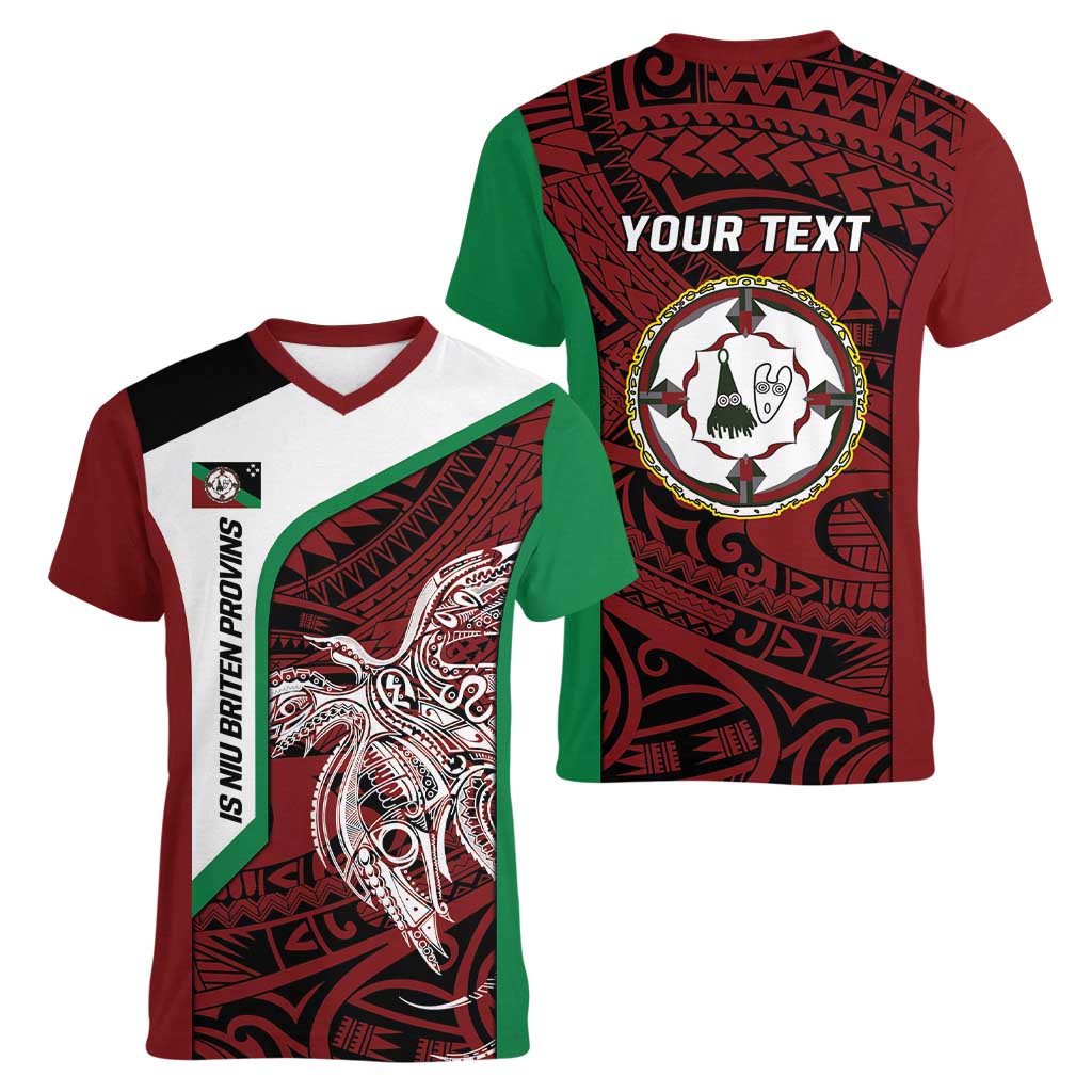 Personalised PNG East New Britain Province Women V-Neck T-Shirt Bird of Paradise Tattoo Flag Motif LT9 - Polynesian Pride