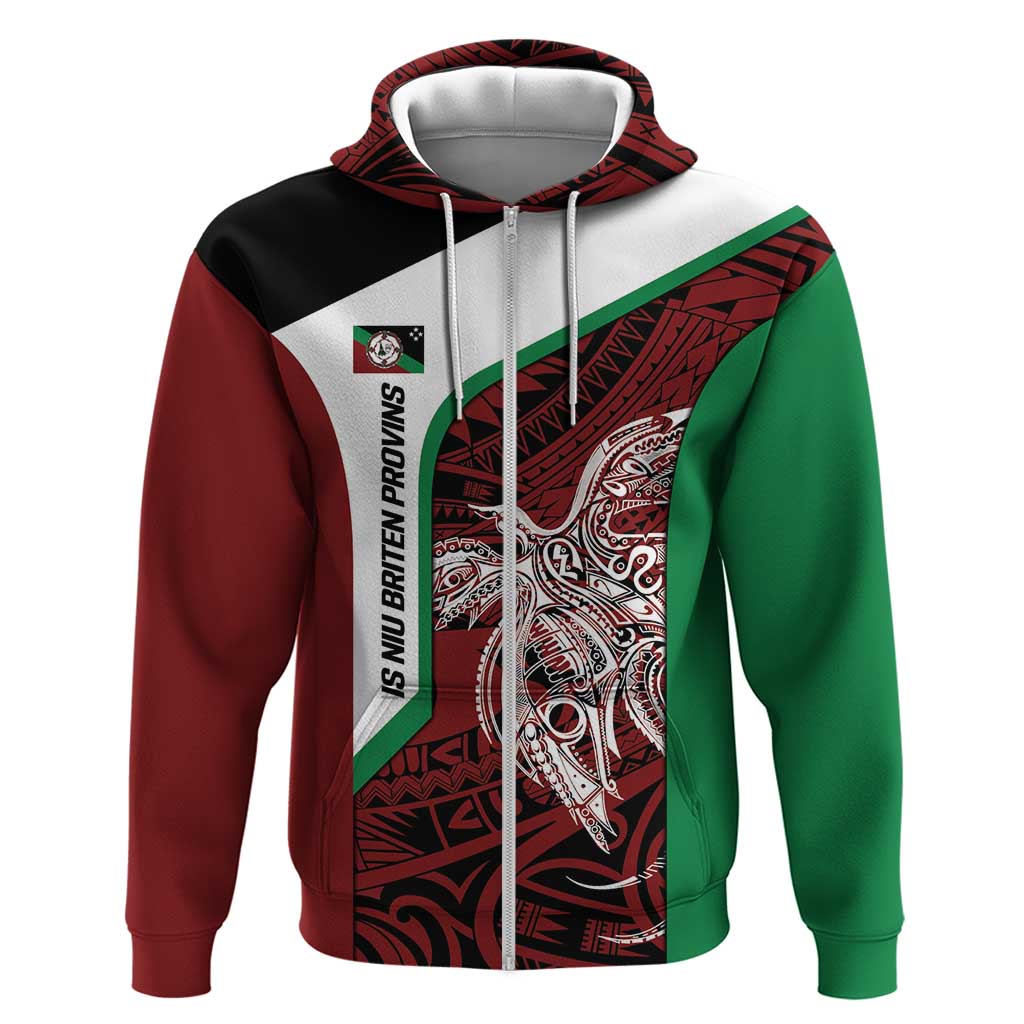 Personalised PNG East New Britain Province Zip Hoodie Bird of Paradise Tattoo Flag Motif LT9 Zip Hoodie Green - Polynesian Pride