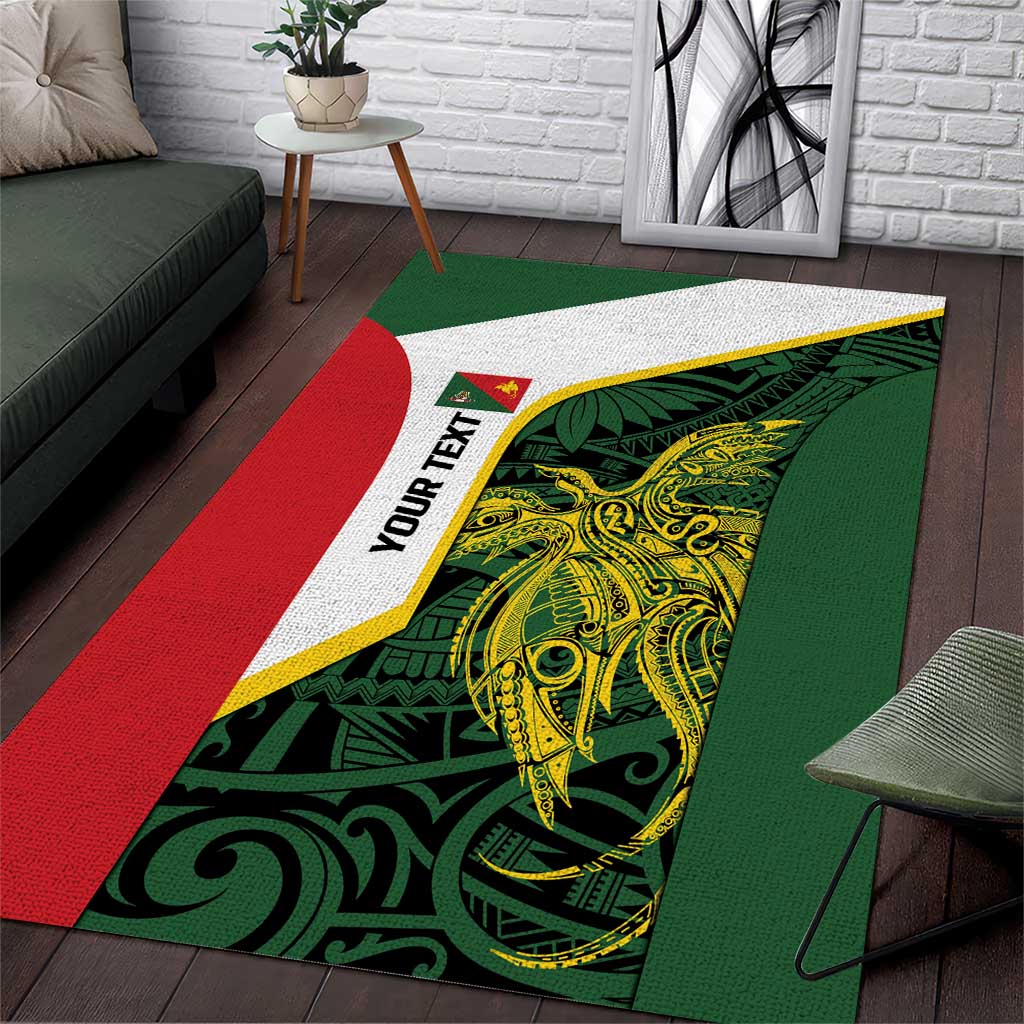 Personalised PNG East Sepik Province Area Rug Bird of Paradise Tattoo Flag Motif LT9 Green - Polynesian Pride