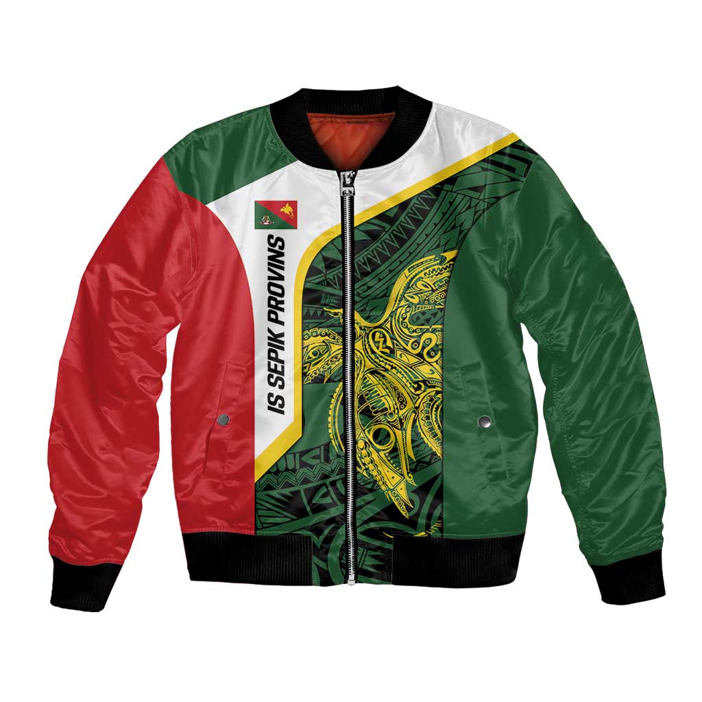 Personalised PNG East Sepik Province Bomber Jacket Bird of Paradise Tattoo Flag Motif LT9 Unisex Green - Polynesian Pride