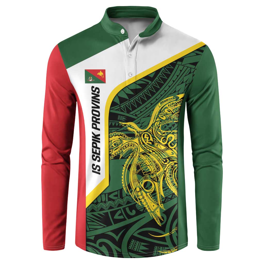 Personalised PNG East Sepik Province Button Sweatshirt Bird of Paradise Tattoo Flag Motif LT9 Green - Polynesian Pride