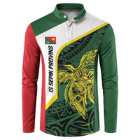 Personalised PNG East Sepik Province Button Sweatshirt Bird of Paradise Tattoo Flag Motif LT9 Green - Polynesian Pride
