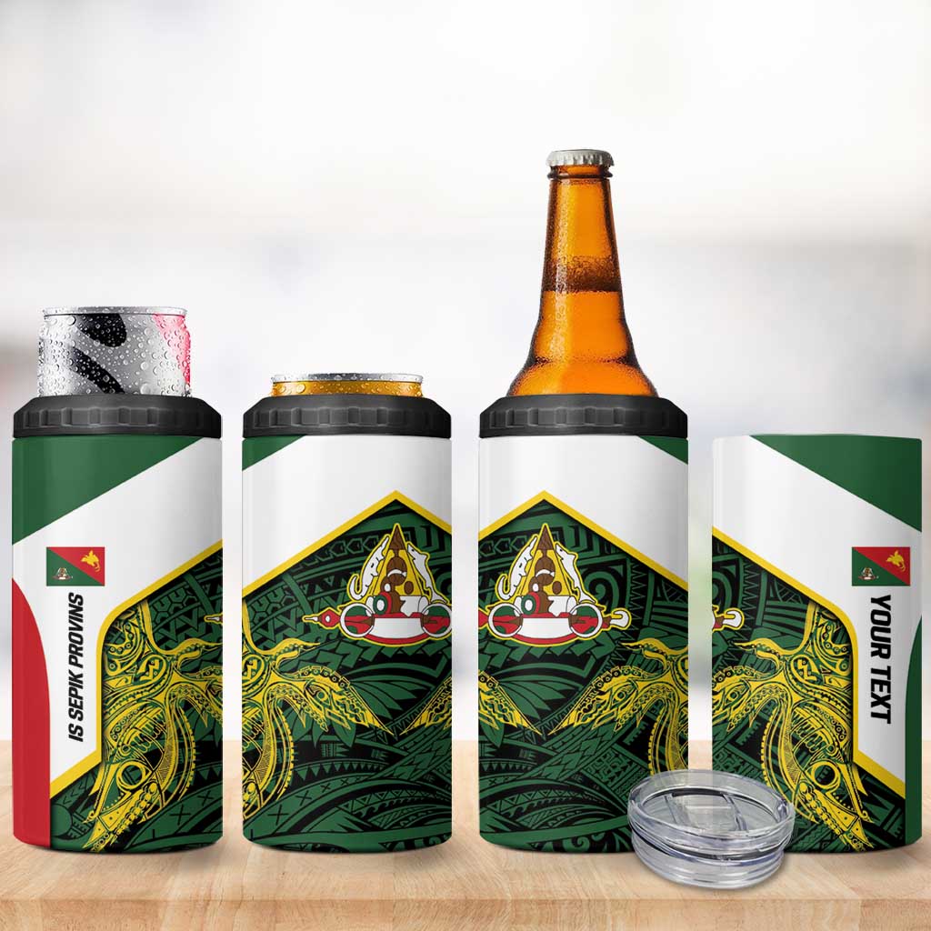 Personalised PNG East Sepik Province 4 in 1 Can Cooler Tumbler Bird of Paradise Tattoo Flag Motif LT9 - Polynesian Pride