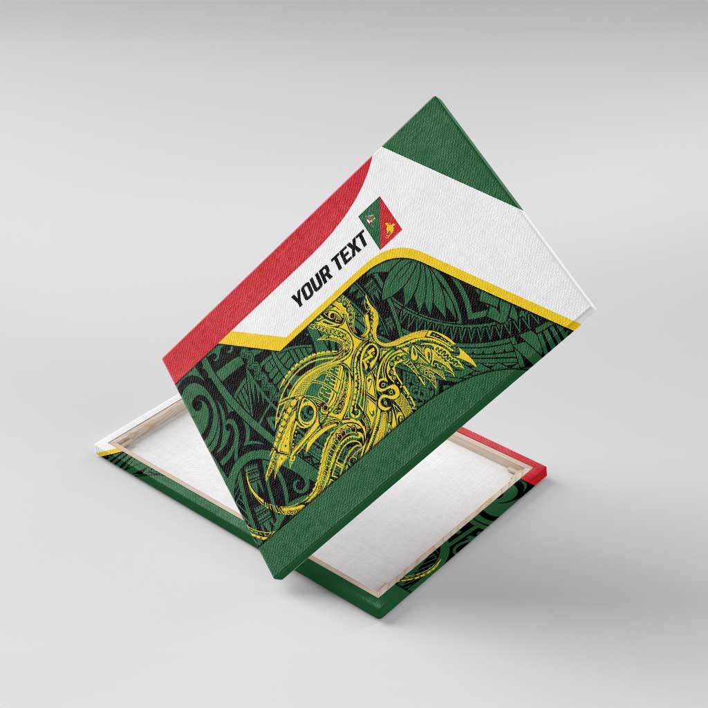 Personalised PNG East Sepik Province Canvas Wall Art Bird of Paradise Tattoo Flag Motif LT9 With Frame Green - Polynesian Pride