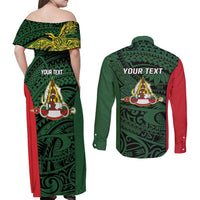 Personalised PNG East Sepik Province Couples Matching Off Shoulder Maxi Dress and Long Sleeve Button Shirt Bird of Paradise Tattoo Flag Motif LT9 - Polynesian Pride