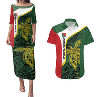 Personalised PNG East Sepik Province Couples Matching Puletasi and Hawaiian Shirt Bird of Paradise Tattoo Flag Motif LT9 Green - Polynesian Pride