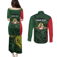Personalised PNG East Sepik Province Couples Matching Puletasi and Long Sleeve Button Shirt Bird of Paradise Tattoo Flag Motif LT9 - Polynesian Pride