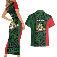 Personalised PNG East Sepik Province Couples Matching Short Sleeve Bodycon Dress and Hawaiian Shirt Bird of Paradise Tattoo Flag Motif LT9 - Polynesian Pride