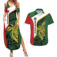 Personalised PNG East Sepik Province Couples Matching Summer Maxi Dress and Hawaiian Shirt Bird of Paradise Tattoo Flag Motif LT9 Green - Polynesian Pride