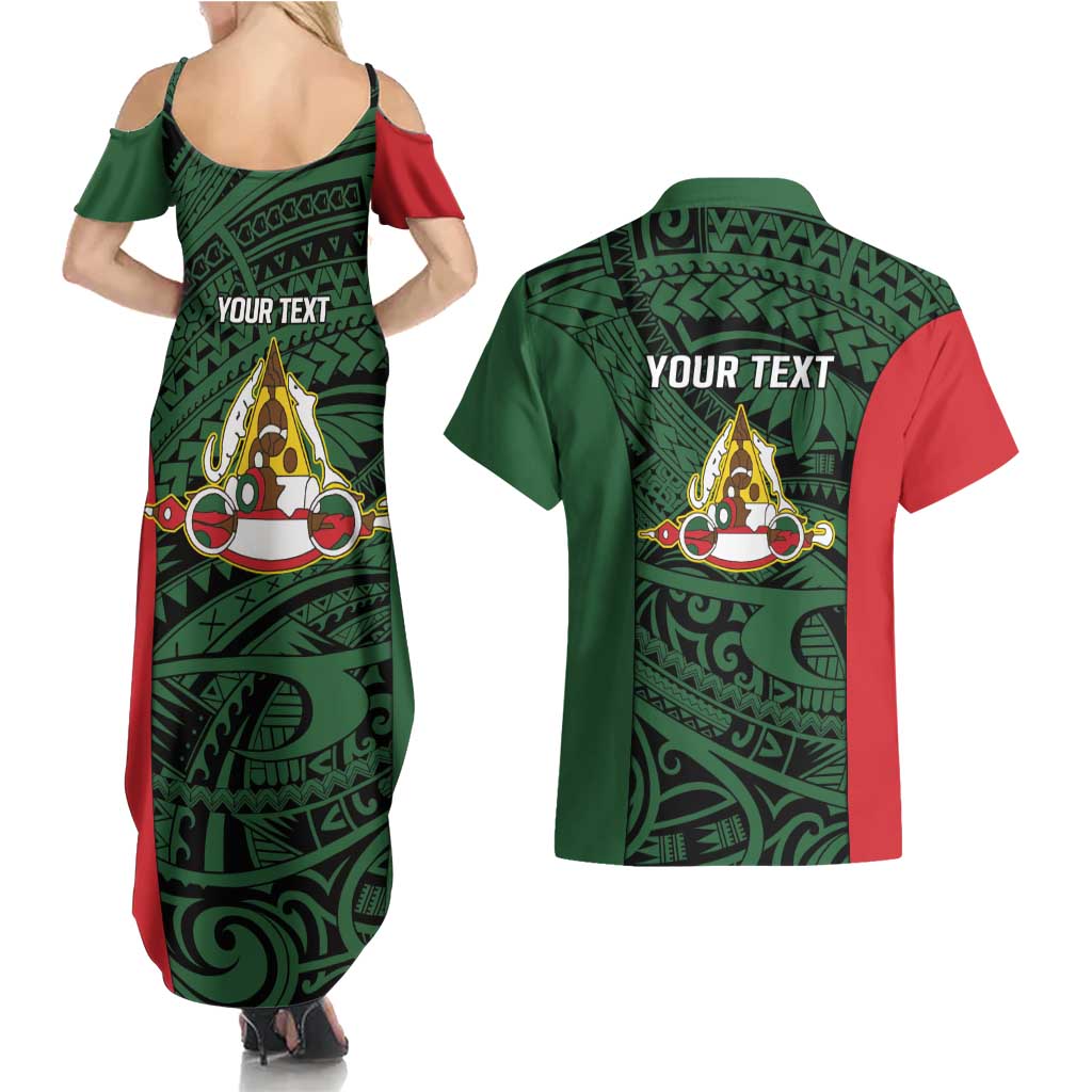 Personalised PNG East Sepik Province Couples Matching Summer Maxi Dress and Hawaiian Shirt Bird of Paradise Tattoo Flag Motif LT9 - Polynesian Pride