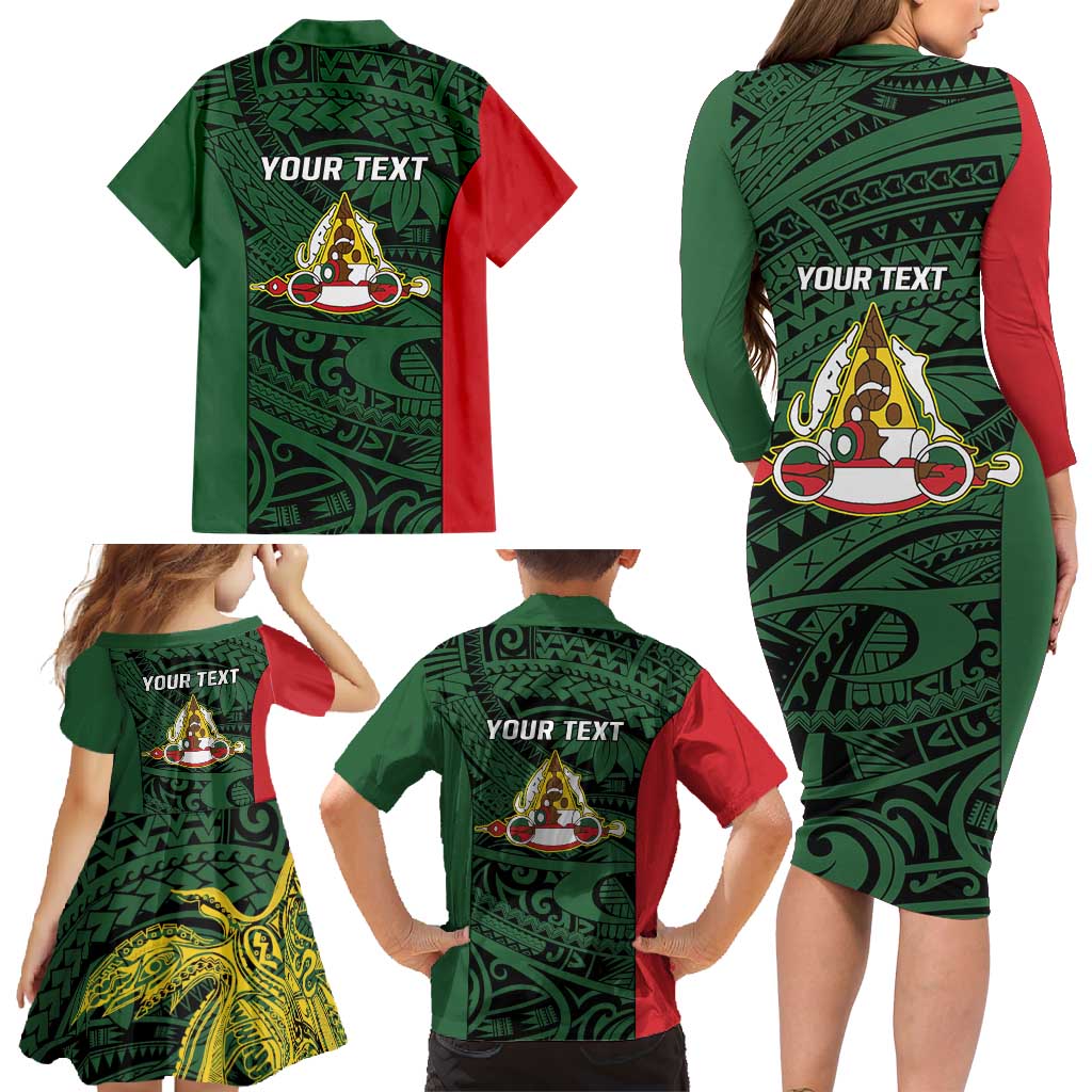 Personalised PNG East Sepik Province Family Matching Long Sleeve Bodycon Dress and Hawaiian Shirt Bird of Paradise Tattoo Flag Motif LT9 - Polynesian Pride