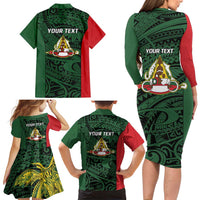 Personalised PNG East Sepik Province Family Matching Long Sleeve Bodycon Dress and Hawaiian Shirt Bird of Paradise Tattoo Flag Motif LT9 - Polynesian Pride