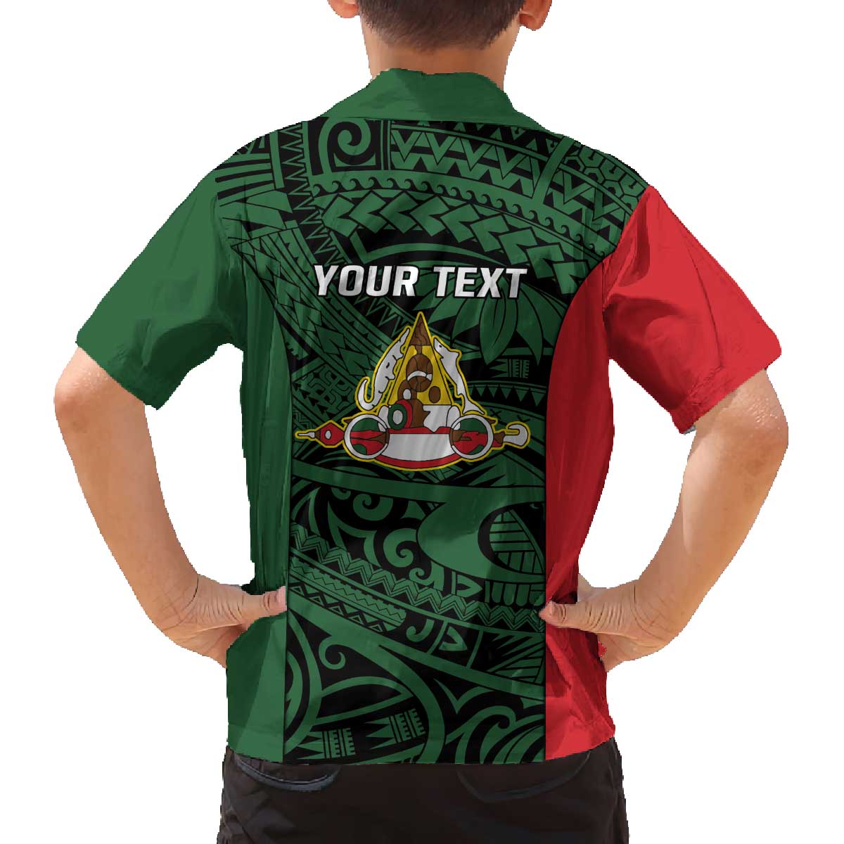 Personalised PNG East Sepik Province Family Matching Off The Shoulder Long Sleeve Dress and Hawaiian Shirt Bird of Paradise Tattoo Flag Motif LT9 - Polynesian Pride
