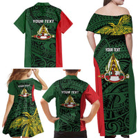 Personalised PNG East Sepik Province Family Matching Off Shoulder Maxi Dress and Hawaiian Shirt Bird of Paradise Tattoo Flag Motif LT9 - Polynesian Pride