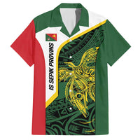 Personalised PNG East Sepik Province Family Matching Off Shoulder Maxi Dress and Hawaiian Shirt Bird of Paradise Tattoo Flag Motif LT9 Dad's Shirt - Short Sleeve Green - Polynesian Pride
