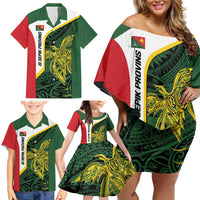 Personalised PNG East Sepik Province Family Matching Off Shoulder Short Dress and Hawaiian Shirt Bird of Paradise Tattoo Flag Motif LT9 - Polynesian Pride