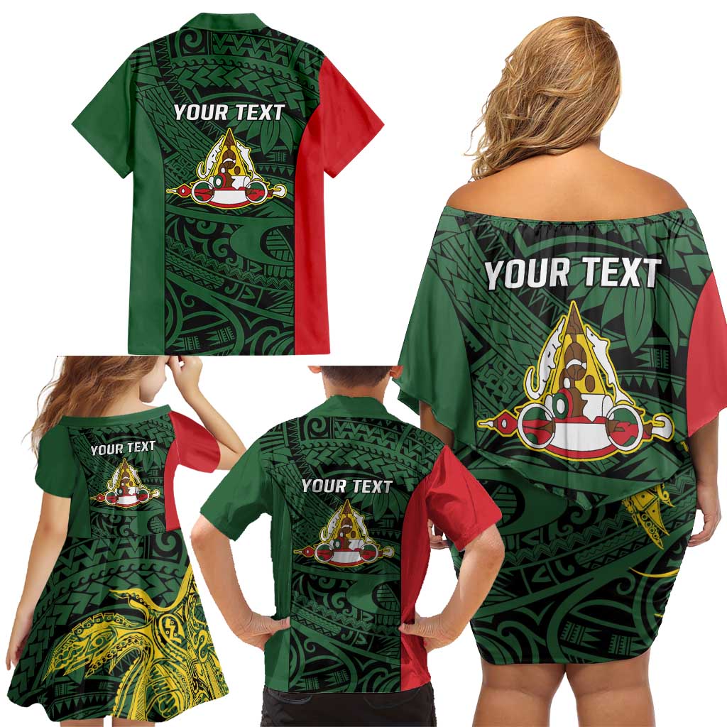 Personalised PNG East Sepik Province Family Matching Off Shoulder Short Dress and Hawaiian Shirt Bird of Paradise Tattoo Flag Motif LT9 - Polynesian Pride