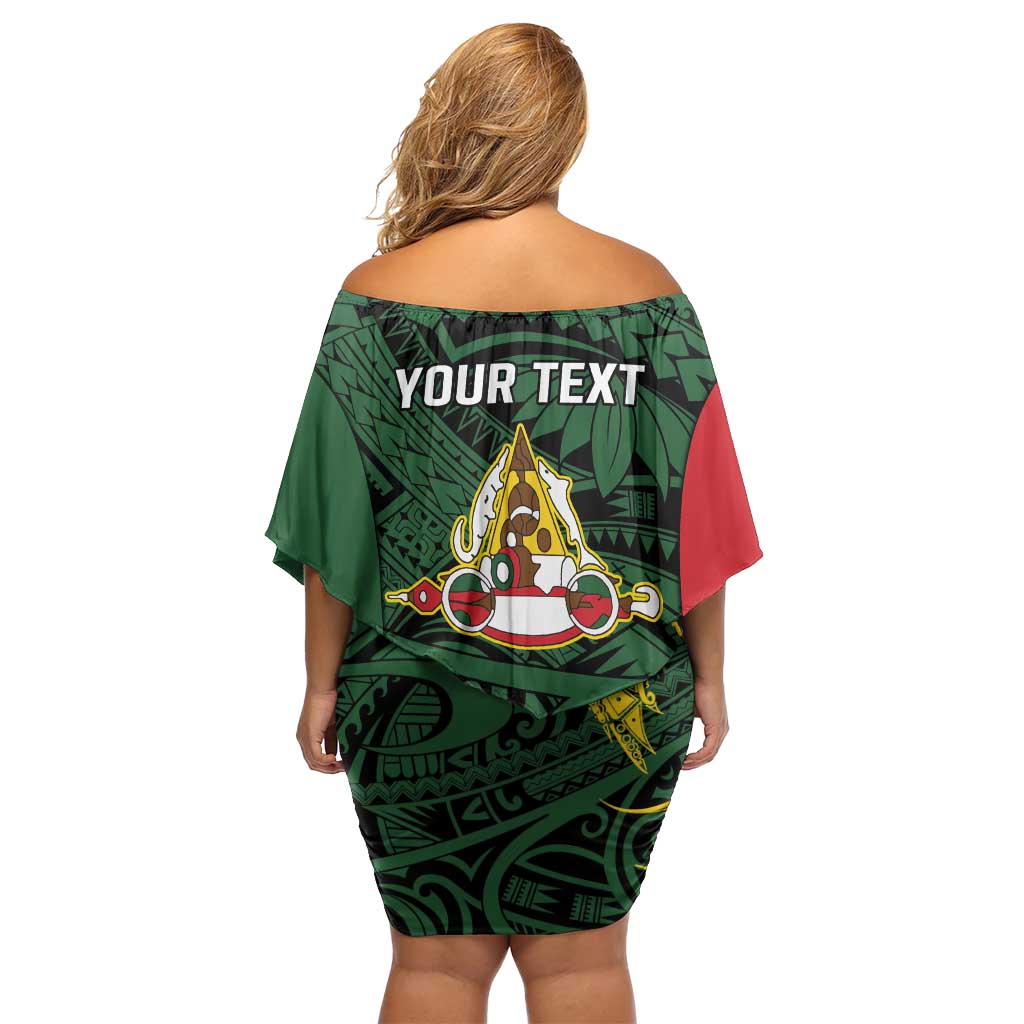 Personalised PNG East Sepik Province Family Matching Off Shoulder Short Dress and Hawaiian Shirt Bird of Paradise Tattoo Flag Motif LT9 - Polynesian Pride