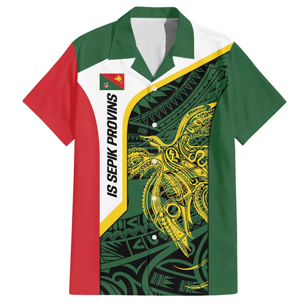 Personalised PNG East Sepik Province Family Matching Puletasi and Hawaiian Shirt Bird of Paradise Tattoo Flag Motif LT9 Dad's Shirt - Short Sleeve Green - Polynesian Pride