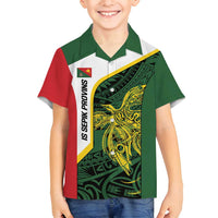 Personalised PNG East Sepik Province Family Matching Puletasi and Hawaiian Shirt Bird of Paradise Tattoo Flag Motif LT9 Son's Shirt Green - Polynesian Pride