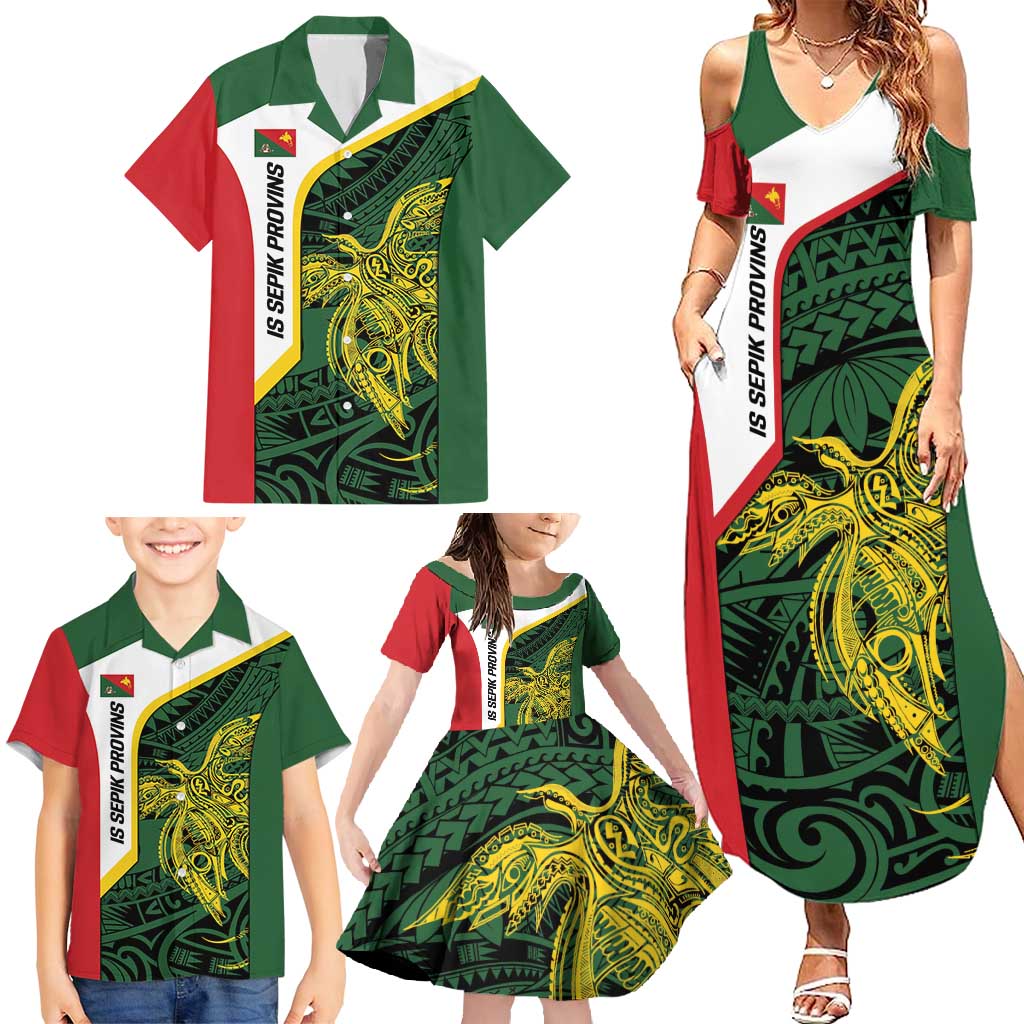 Personalised PNG East Sepik Province Family Matching Summer Maxi Dress and Hawaiian Shirt Bird of Paradise Tattoo Flag Motif LT9 - Polynesian Pride