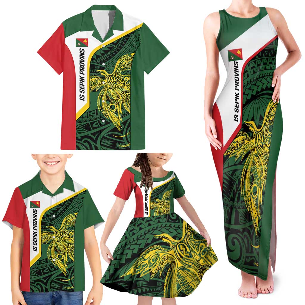 Personalised PNG East Sepik Province Family Matching Tank Maxi Dress and Hawaiian Shirt Bird of Paradise Tattoo Flag Motif LT9 - Polynesian Pride