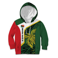Personalised PNG East Sepik Province Kid Hoodie Bird of Paradise Tattoo Flag Motif LT9 Hoodie Green - Polynesian Pride