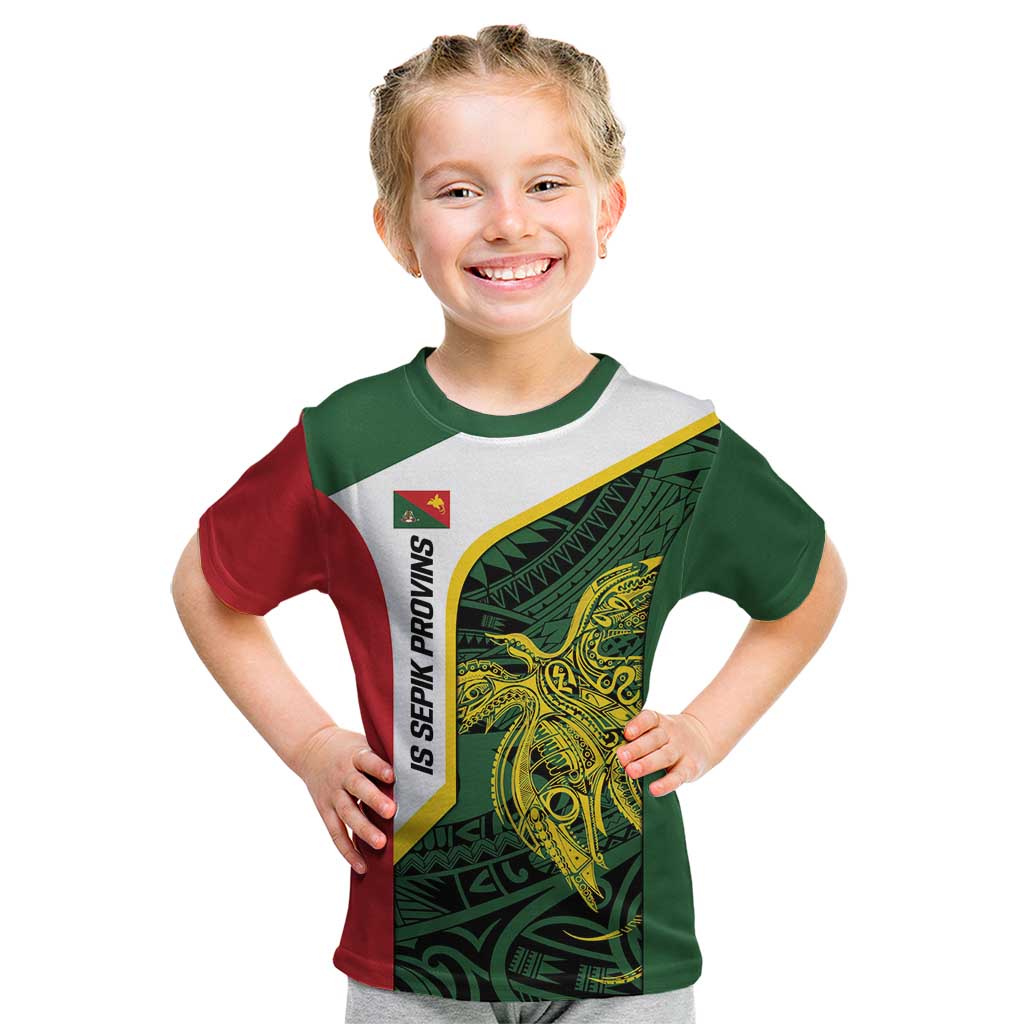 Personalised PNG East Sepik Province Kid T Shirt Bird of Paradise Tattoo Flag Motif LT9 Green - Polynesian Pride