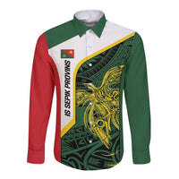 Personalised PNG East Sepik Province Long Sleeve Button Shirt Bird of Paradise Tattoo Flag Motif LT9 Unisex Green - Polynesian Pride