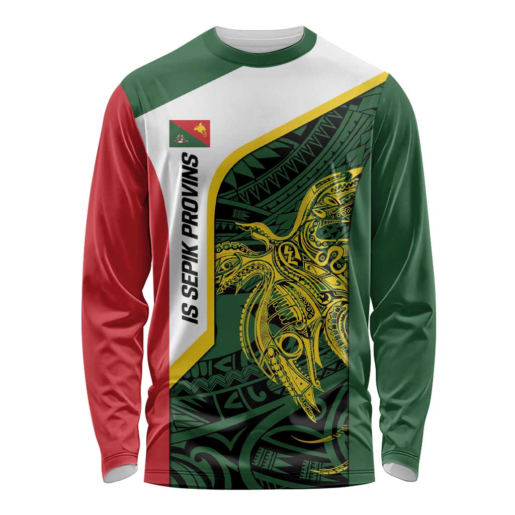 Personalised PNG East Sepik Province Long Sleeve Shirt Bird of Paradise Tattoo Flag Motif LT9 Unisex Green - Polynesian Pride